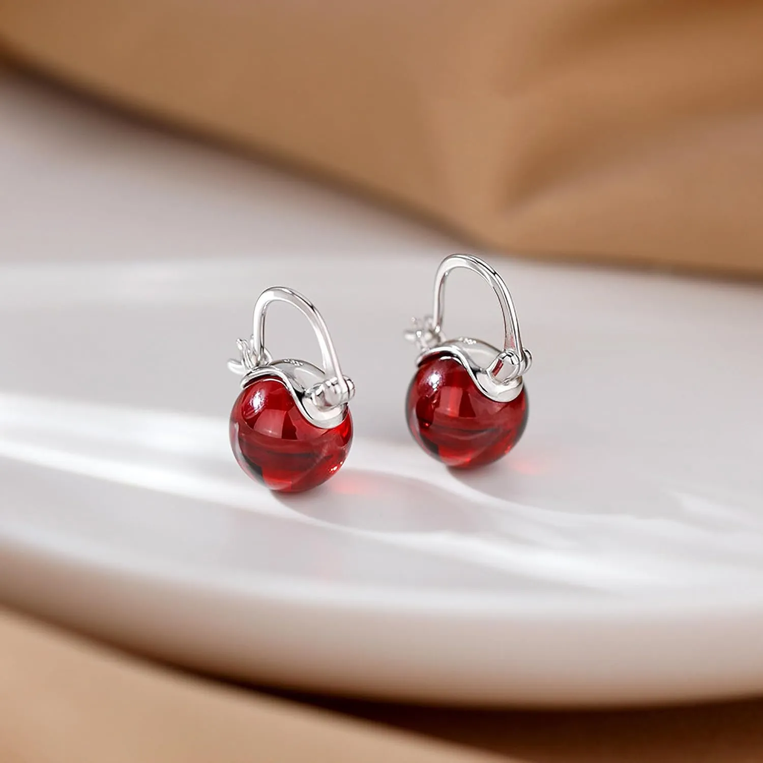 Pearl Drop Earrings 925 Sterling Silver Big Pearl Hoop Huggie Earring for Women 14K Gold Plated Red Agate Bead Dangle Drop Earring Birthday Wedding Graduation Jewelry Gifts for Her