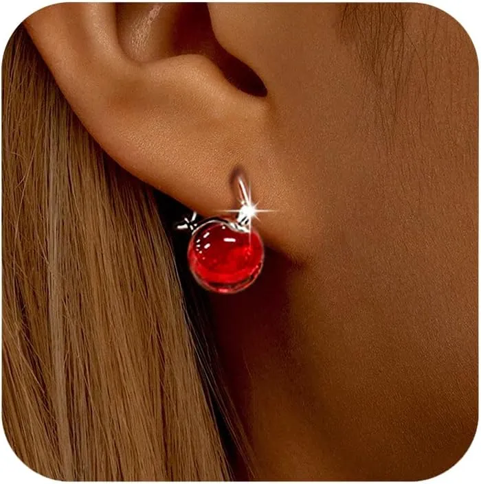 Pearl Drop Earrings 925 Sterling Silver Big Pearl Hoop Huggie Earring for Women 14K Gold Plated Red Agate Bead Dangle Drop Earring Birthday Wedding Graduation Jewelry Gifts for Her
