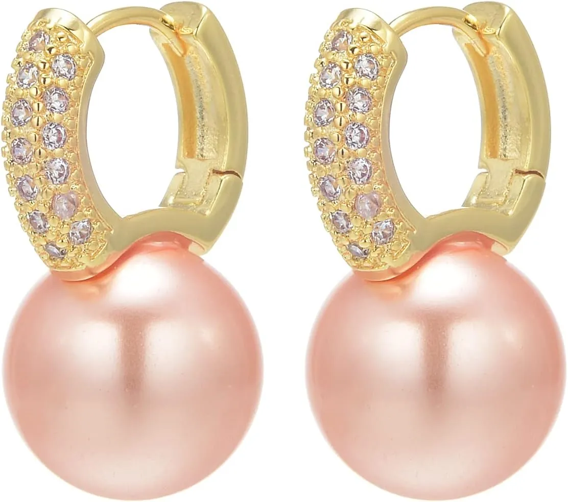 Pearl Drop Earrings Pearl Huggie Earrings 12mm Pearl Diamond Earrings with Allergy-free pins