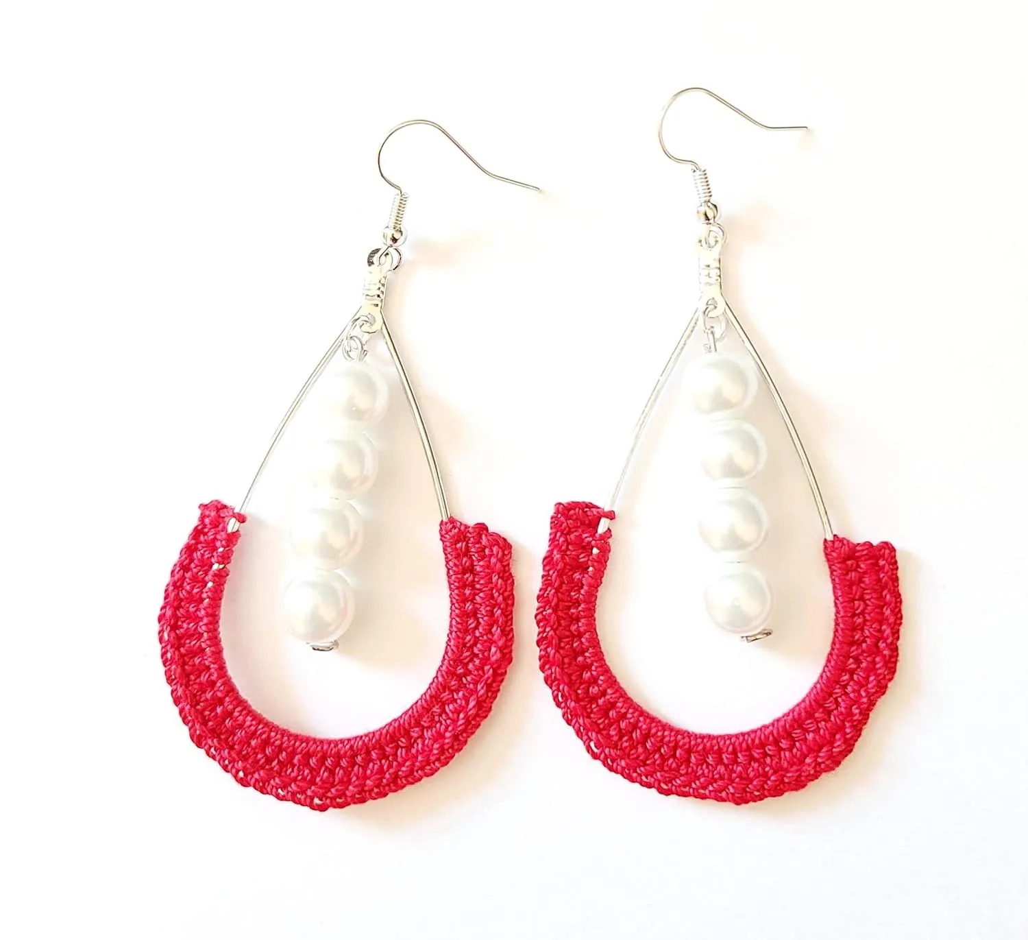 Pearl earrings for women, pearl drop earrings, pearl earrings dangle (Red)