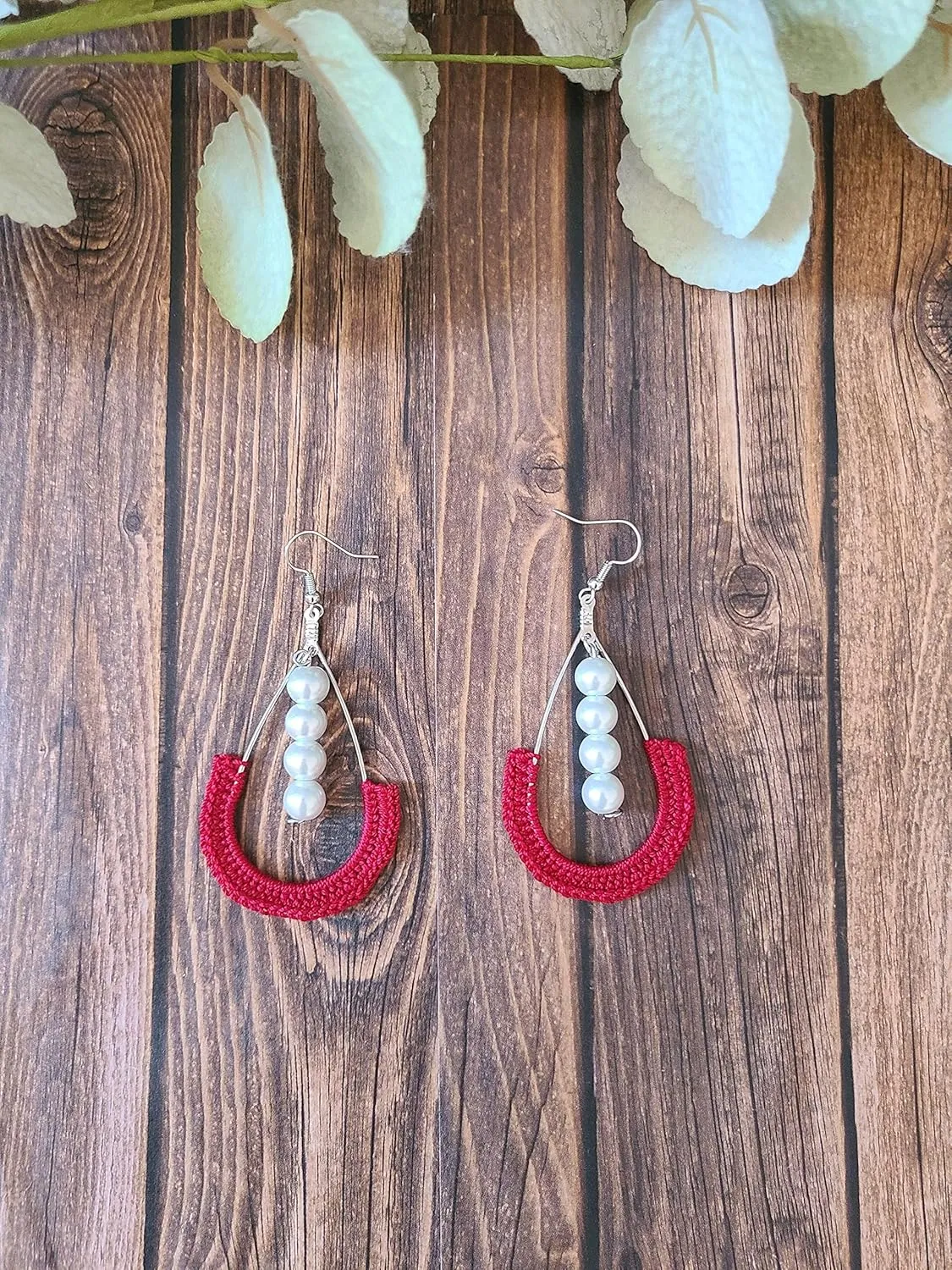Pearl earrings for women, pearl drop earrings, pearl earrings dangle (Red)