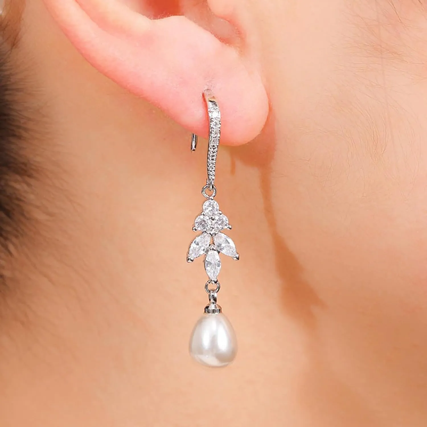 Pearl Earrings for Women Pearl Drop Earrings Pearl Stud Earrings Pearl Clip on Earrings Prom Party Wedding Earrings for Brides Jewelry Gifts