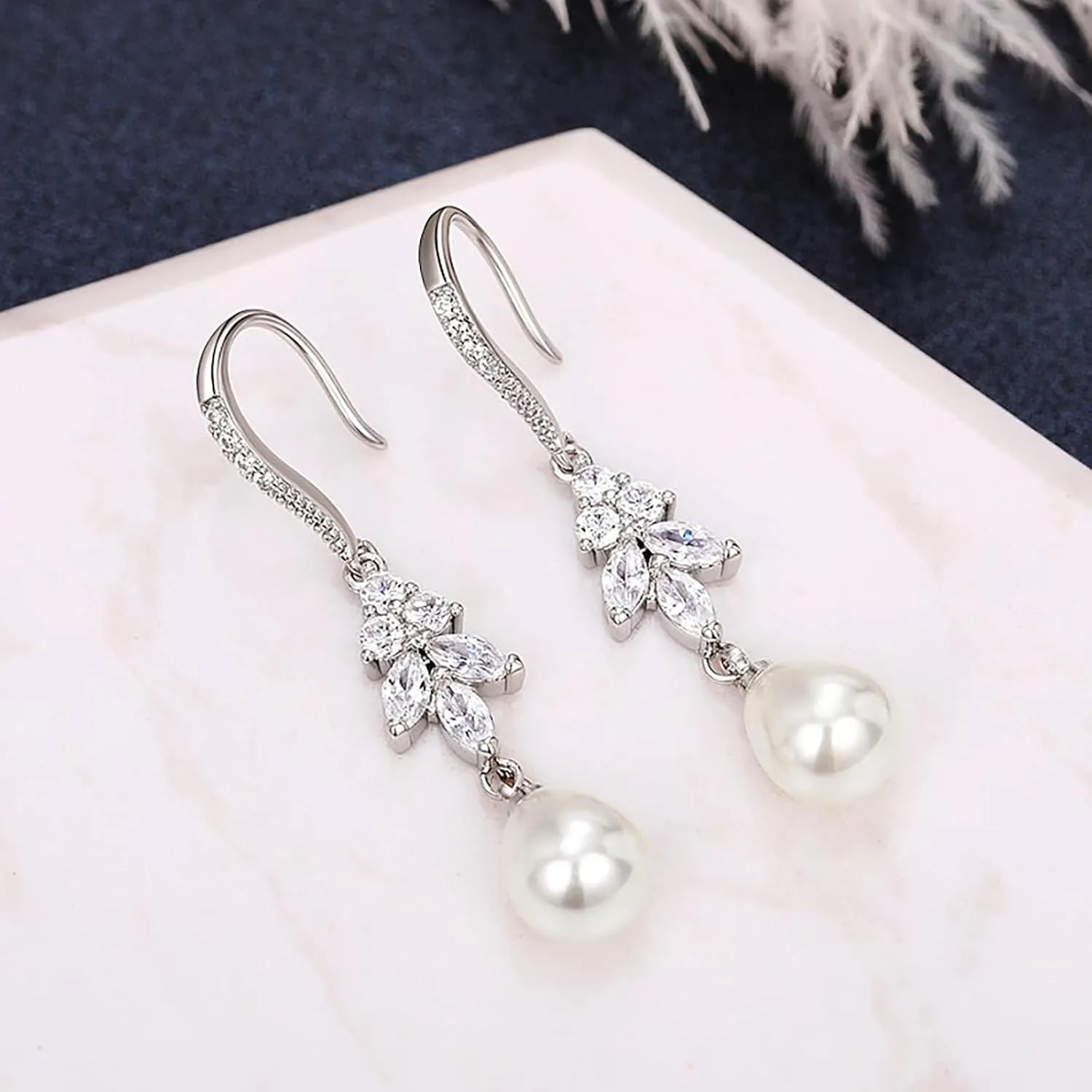 Pearl Earrings for Women Pearl Drop Earrings Pearl Stud Earrings Pearl Clip on Earrings Prom Party Wedding Earrings for Brides Jewelry Gifts