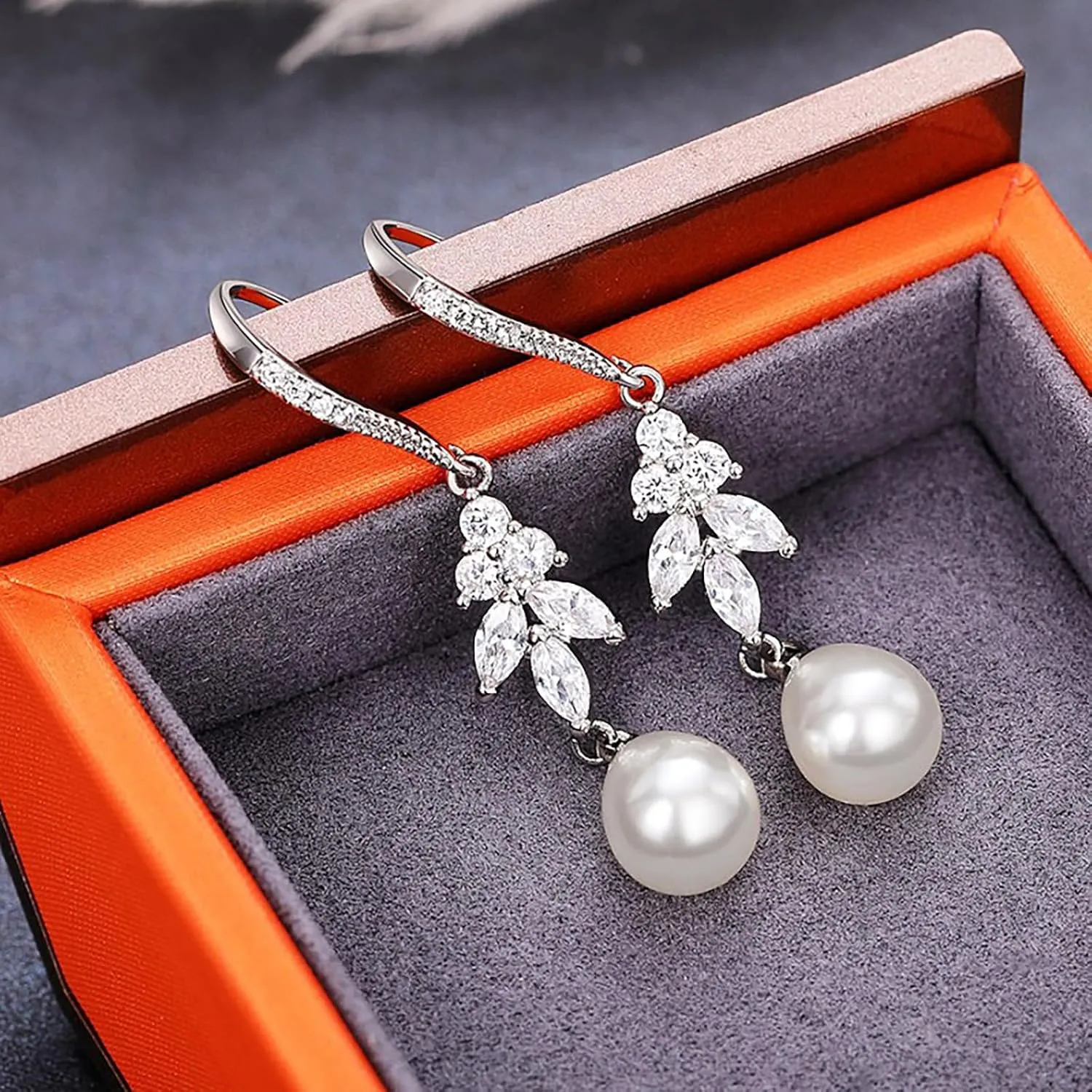 Pearl Earrings for Women Pearl Drop Earrings Pearl Stud Earrings Pearl Clip on Earrings Prom Party Wedding Earrings for Brides Jewelry Gifts