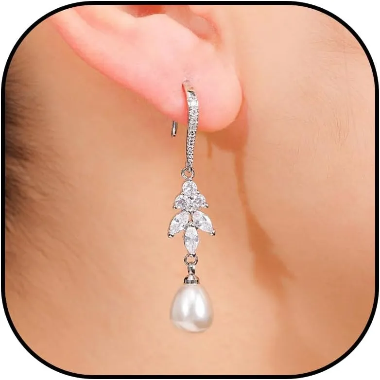 Pearl Earrings for Women Pearl Drop Earrings Pearl Stud Earrings Pearl Clip on Earrings Prom Party Wedding Earrings for Brides Jewelry Gifts