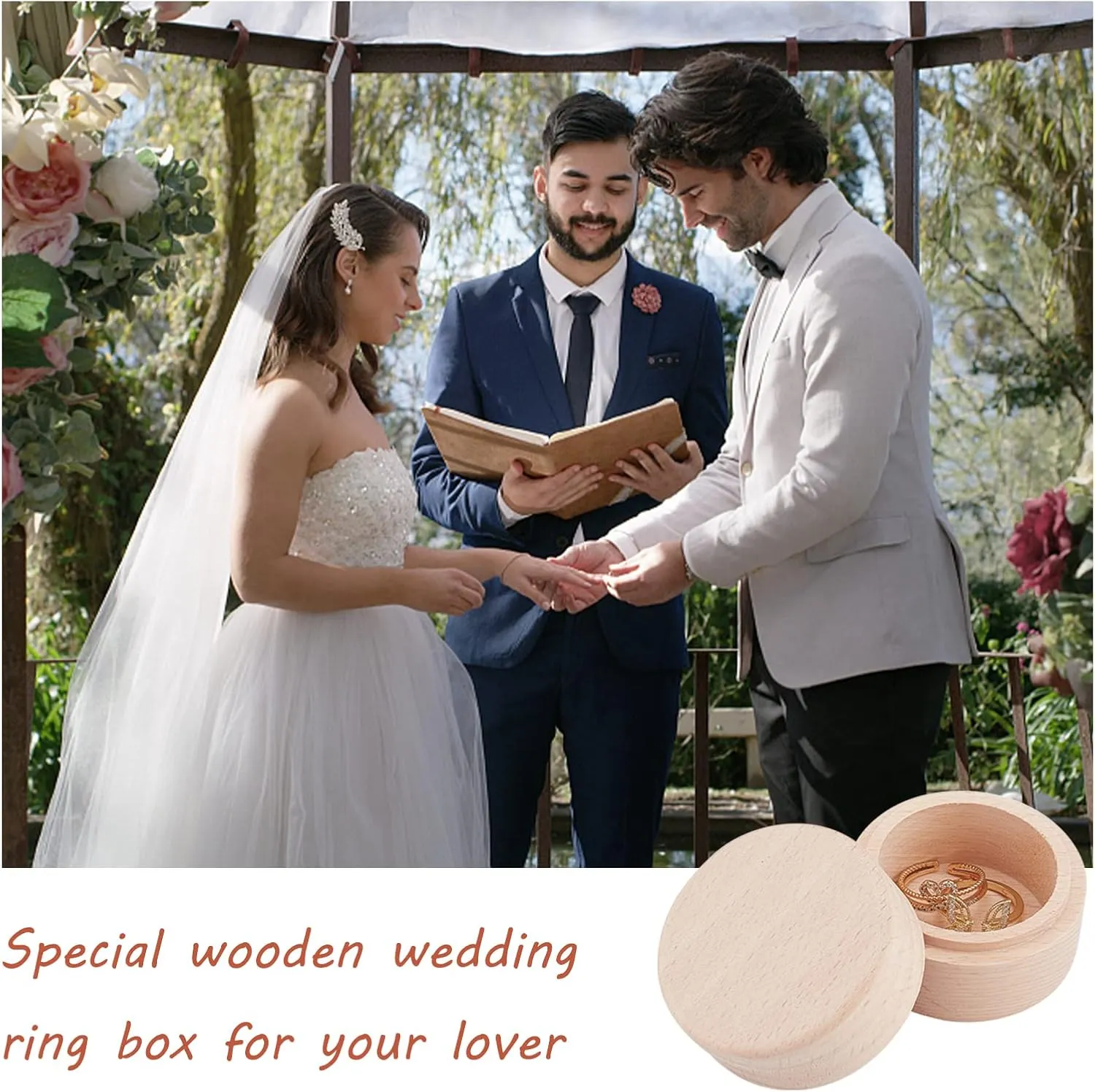 PH PandaHall Ring Box Holder, Wooden Jewelry Boxes Wedding Ceremony Ring Bearer Box Ring Dish Storage Box Ring Stand Jewelry Gift Boxes for Anniversary Engagement Wedding Christmas 2 x 1.5 Inch