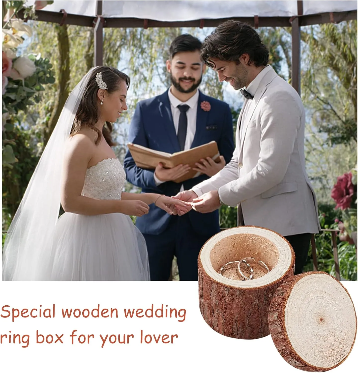 PH PandaHall Wedding Ring Box, Wooden Ring Storage Box Wedding Ceremony Rings Bearer Boxes Rustic Rings Stand Jewelry Holder Storage Case for Anniversary Engagement Gift Decoration 2 x 2 Inch