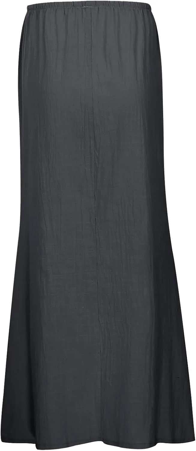 Photno Maxi Skirts for Women Linen Trendy Summer Drawstring Skirt Low Waisted A-Line Skirts Flowy Boho Beach Vacation Outfits