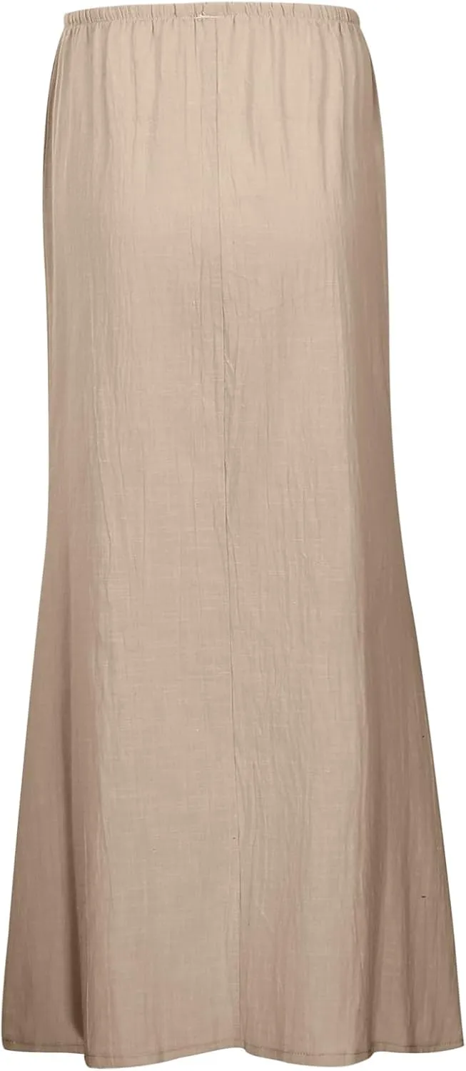 Photno Maxi Skirts for Women Linen Trendy Summer Drawstring Skirt Low Waisted A-Line Skirts Flowy Boho Beach Vacation Outfits