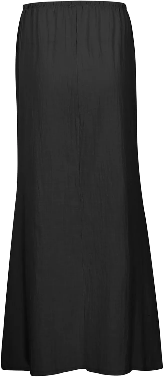 Photno Maxi Skirts for Women Linen Trendy Summer Drawstring Skirt Low Waisted A-Line Skirts Flowy Boho Beach Vacation Outfits