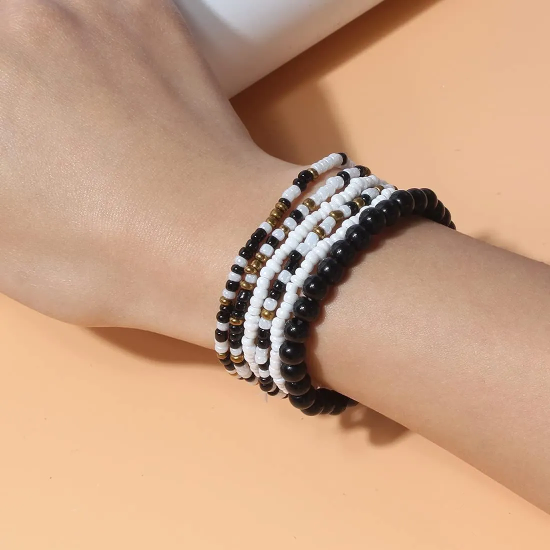 Pingyongchang Stackable Multi Layer Bohemian Bead Bracelet For Women Handmade Colorful Beads Layered Stretch Multilayer Bangles Bracelets Beach Anklets Jewelry String Charm Bracelets 6 pieces