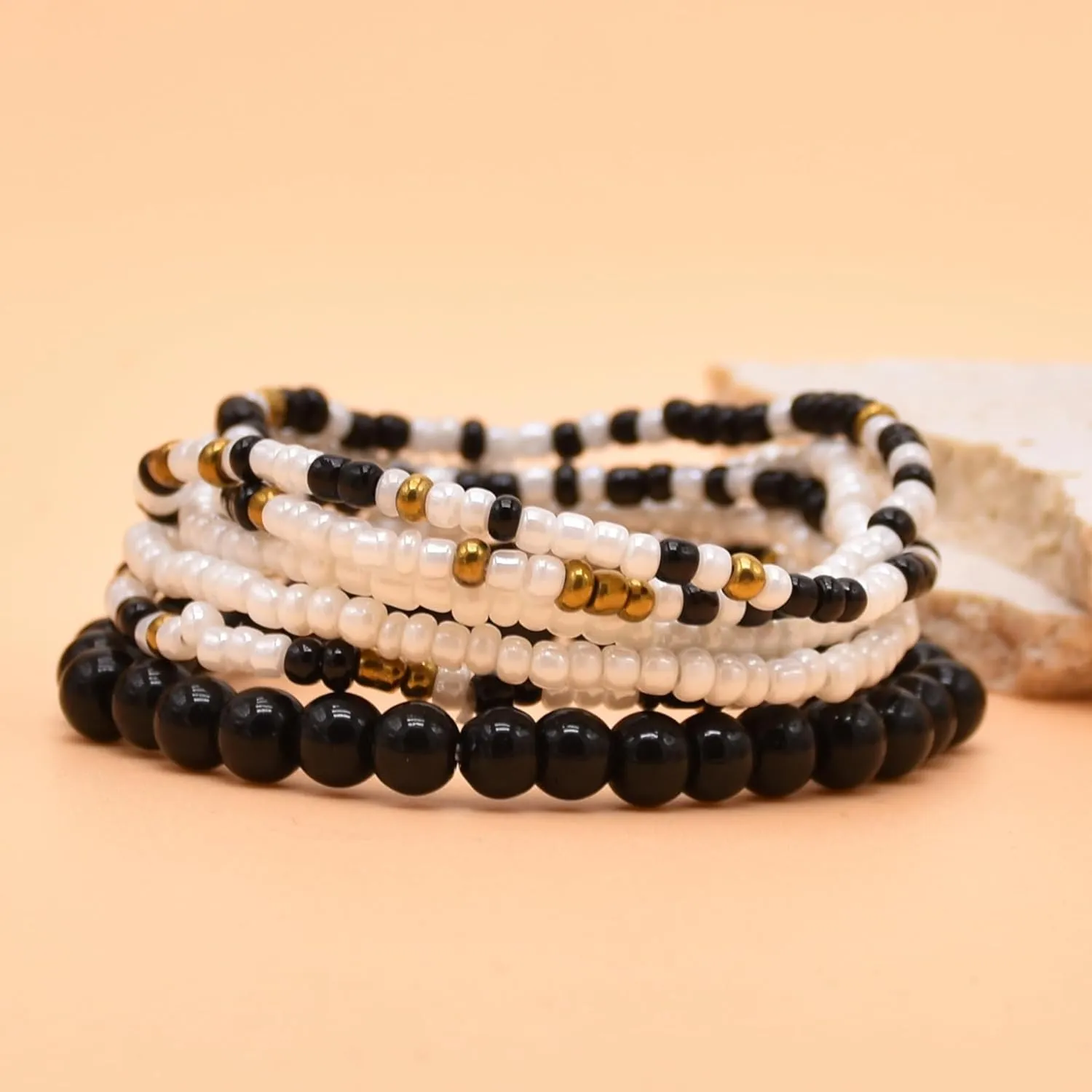 Pingyongchang Stackable Multi Layer Bohemian Bead Bracelet For Women Handmade Colorful Beads Layered Stretch Multilayer Bangles Bracelets Beach Anklets Jewelry String Charm Bracelets 6 pieces