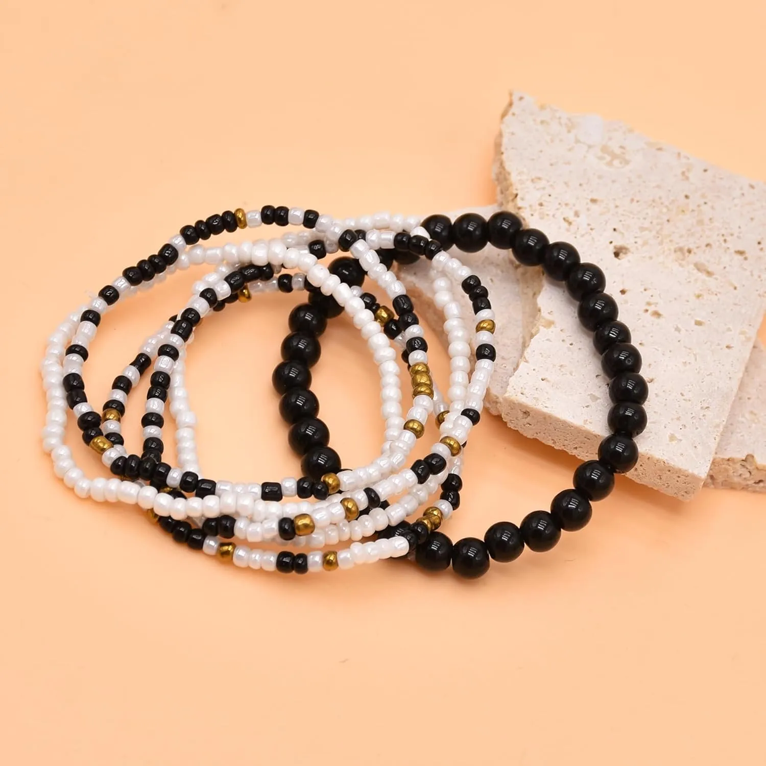 Pingyongchang Stackable Multi Layer Bohemian Bead Bracelet For Women Handmade Colorful Beads Layered Stretch Multilayer Bangles Bracelets Beach Anklets Jewelry String Charm Bracelets 6 pieces