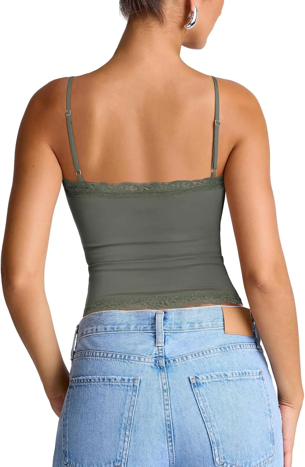 PINKMSTYLE Women's Sexy Square Neck Lace Cami Tank Tops Fitted Double Lined Sleeveless Crop Spaghetti Strap Summer Y2k Tops