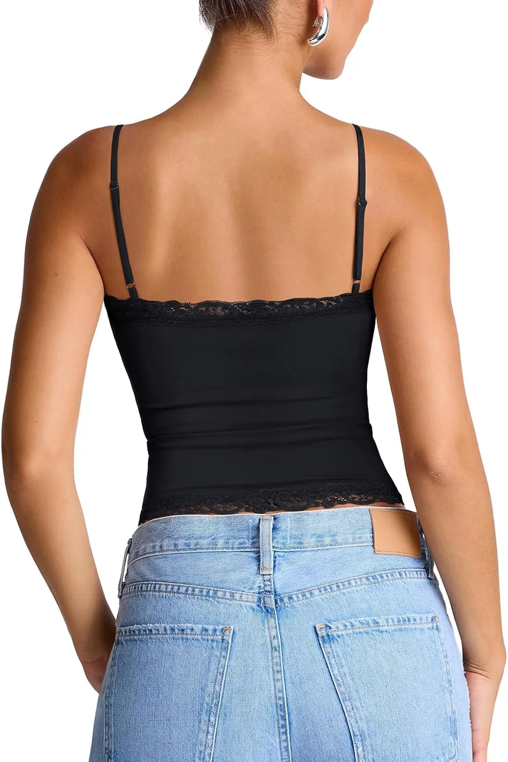 PINKMSTYLE Women's Sexy Square Neck Lace Cami Tank Tops Fitted Double Lined Sleeveless Crop Spaghetti Strap Summer Y2k Tops