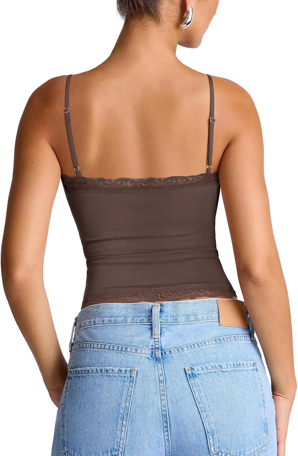 PINKMSTYLE Women's Sexy Square Neck Lace Cami Tank Tops Fitted Double Lined Sleeveless Crop Spaghetti Strap Summer Y2k Tops