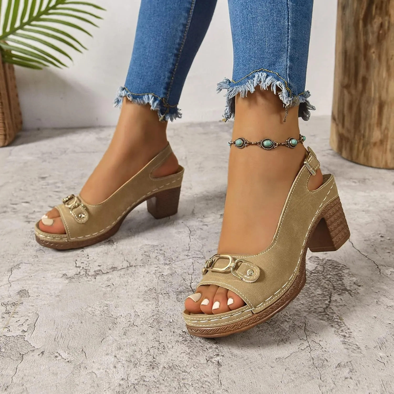 Platform Sandals Women Comfortable Orthopedic Shoes with Arch Support Trendy Open Toe Shoes Casual Adjustable Ankle Back Strap Summer Sandals Dressy Wide Wedge Sandal for Work Dating Party
