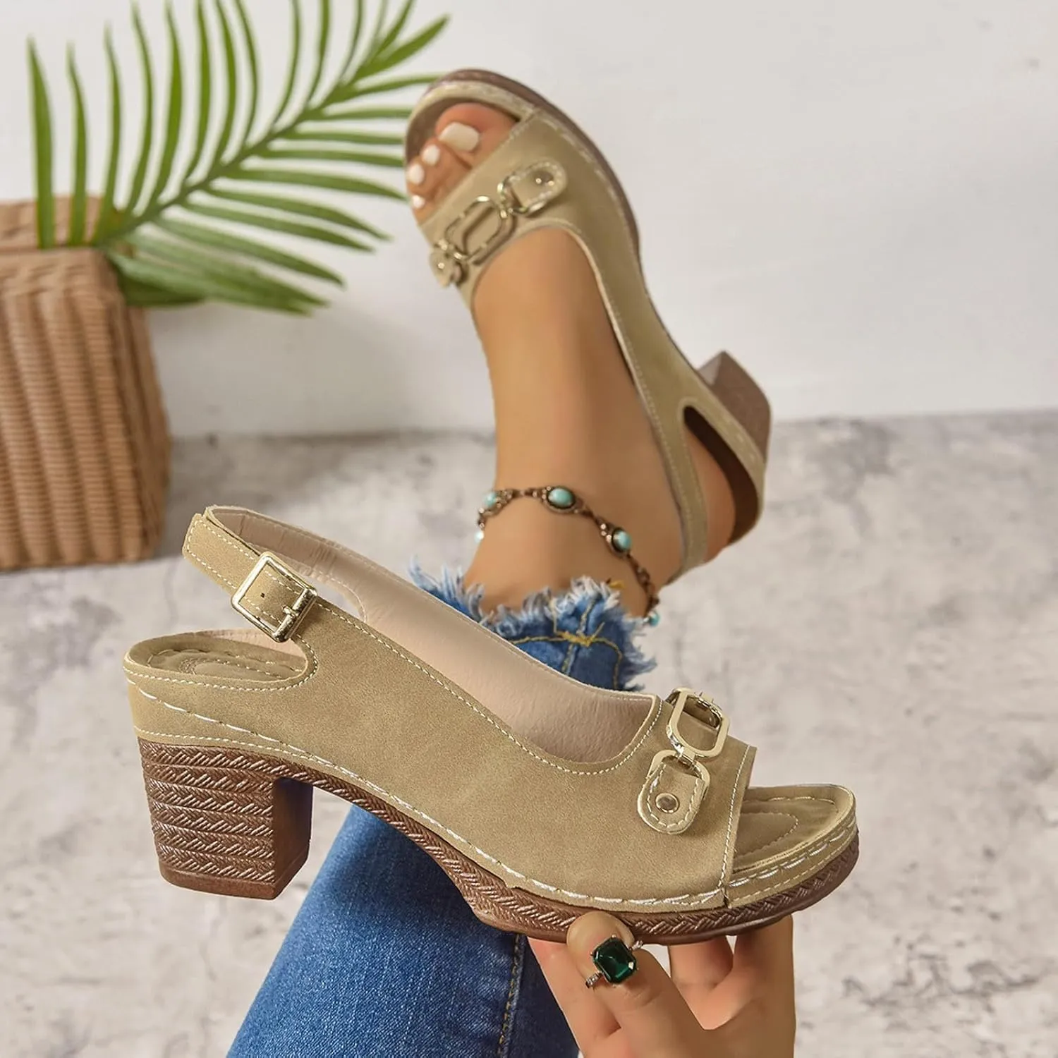 Platform Sandals Women Comfortable Orthopedic Shoes with Arch Support Trendy Open Toe Shoes Casual Adjustable Ankle Back Strap Summer Sandals Dressy Wide Wedge Sandal for Work Dating Party