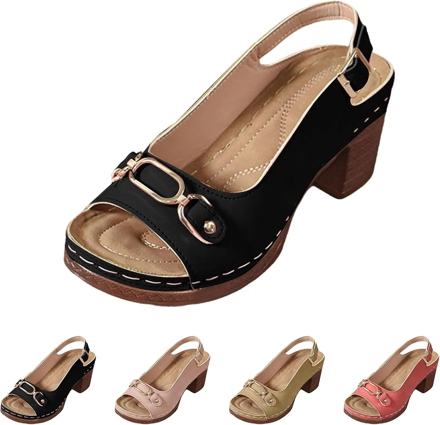 Platform Sandals Women Comfortable Orthopedic Shoes with Arch Support Trendy Open Toe Shoes Casual Adjustable Ankle Back Strap Summer Sandals Dressy Wide Wedge Sandal for Work Dating Party