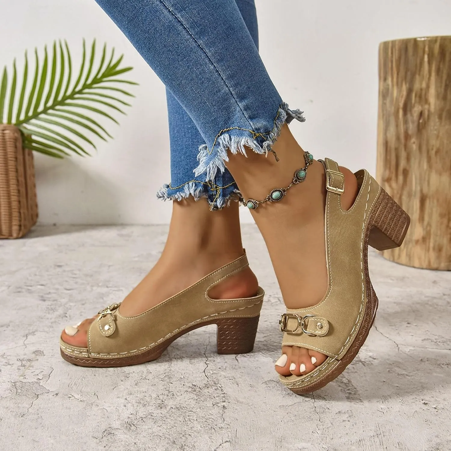Platform Sandals Women Comfortable Orthopedic Shoes with Arch Support Trendy Open Toe Shoes Casual Adjustable Ankle Back Strap Summer Sandals Dressy Wide Wedge Sandal for Work Dating Party