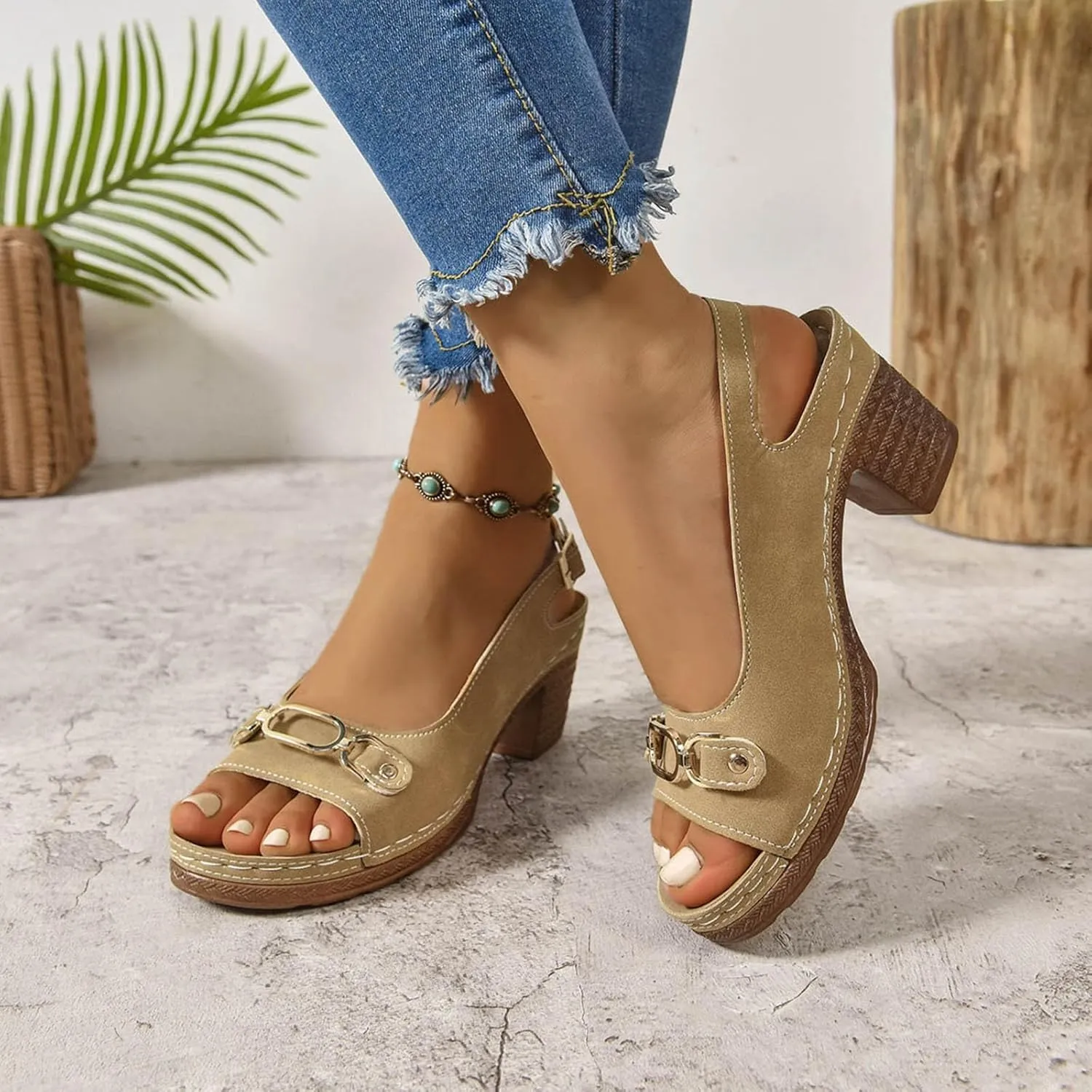 Platform Sandals Women Comfortable Orthopedic Shoes with Arch Support Trendy Open Toe Shoes Casual Adjustable Ankle Back Strap Summer Sandals Dressy Wide Wedge Sandal for Work Dating Party