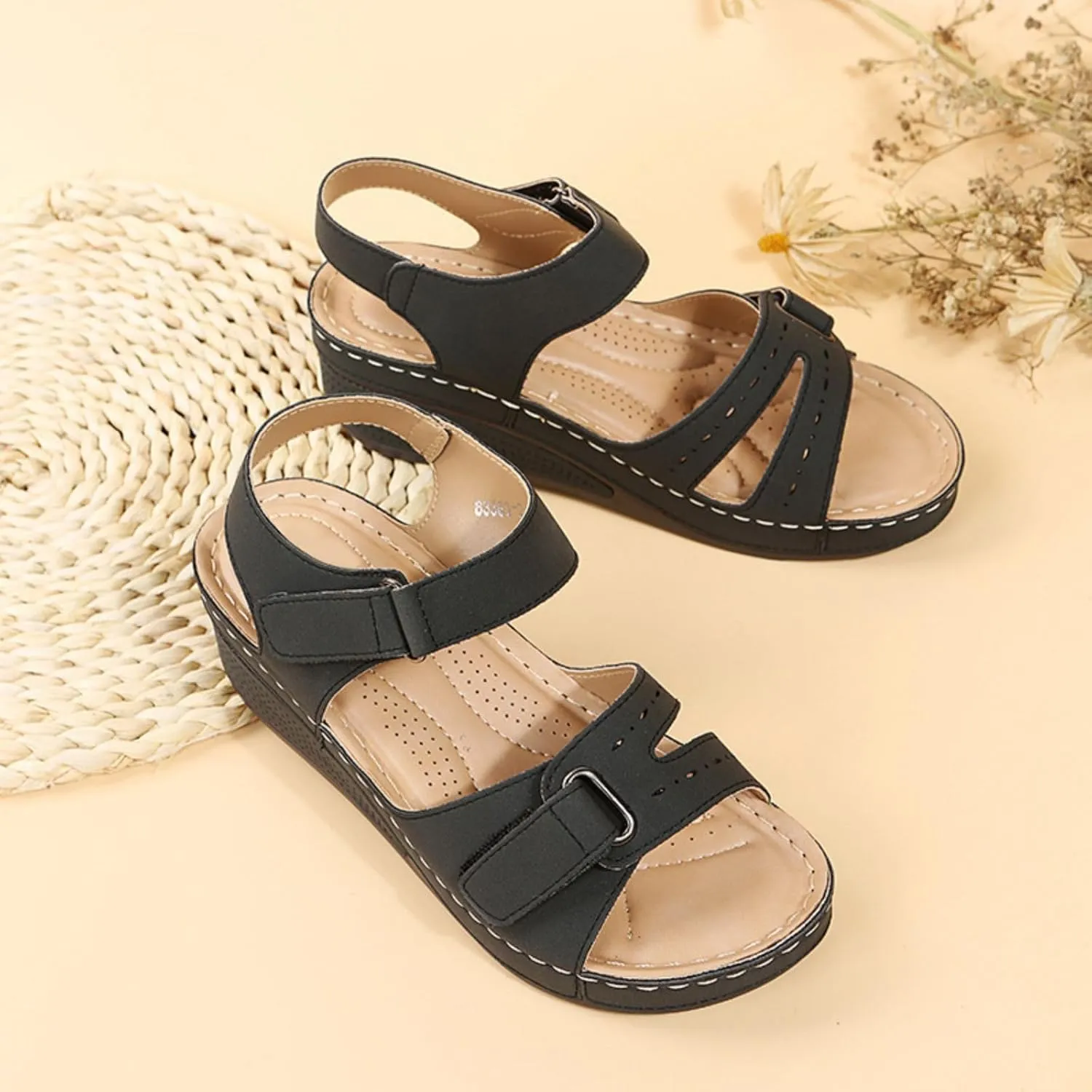 Platform Sandals Women Wedge Orthopedic Sandals Comfort Slip On Wedges Buckle Ankle Strap Open Toe Walking Beach Shoes
