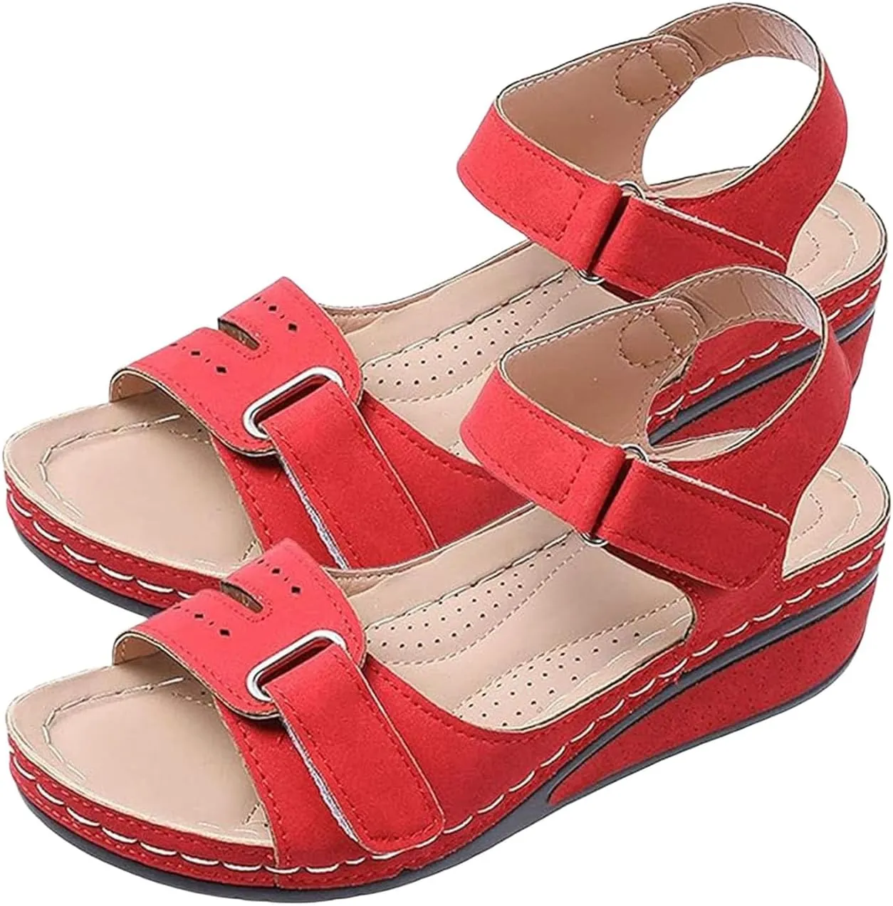 Platform Sandals Women Wedge Orthopedic Sandals Comfort Slip On Wedges Buckle Ankle Strap Open Toe Walking Beach Shoes