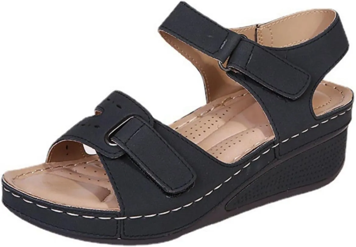 Platform Sandals Women Wedge Orthopedic Sandals Comfort Slip On Wedges Buckle Ankle Strap Open Toe Walking Beach Shoes