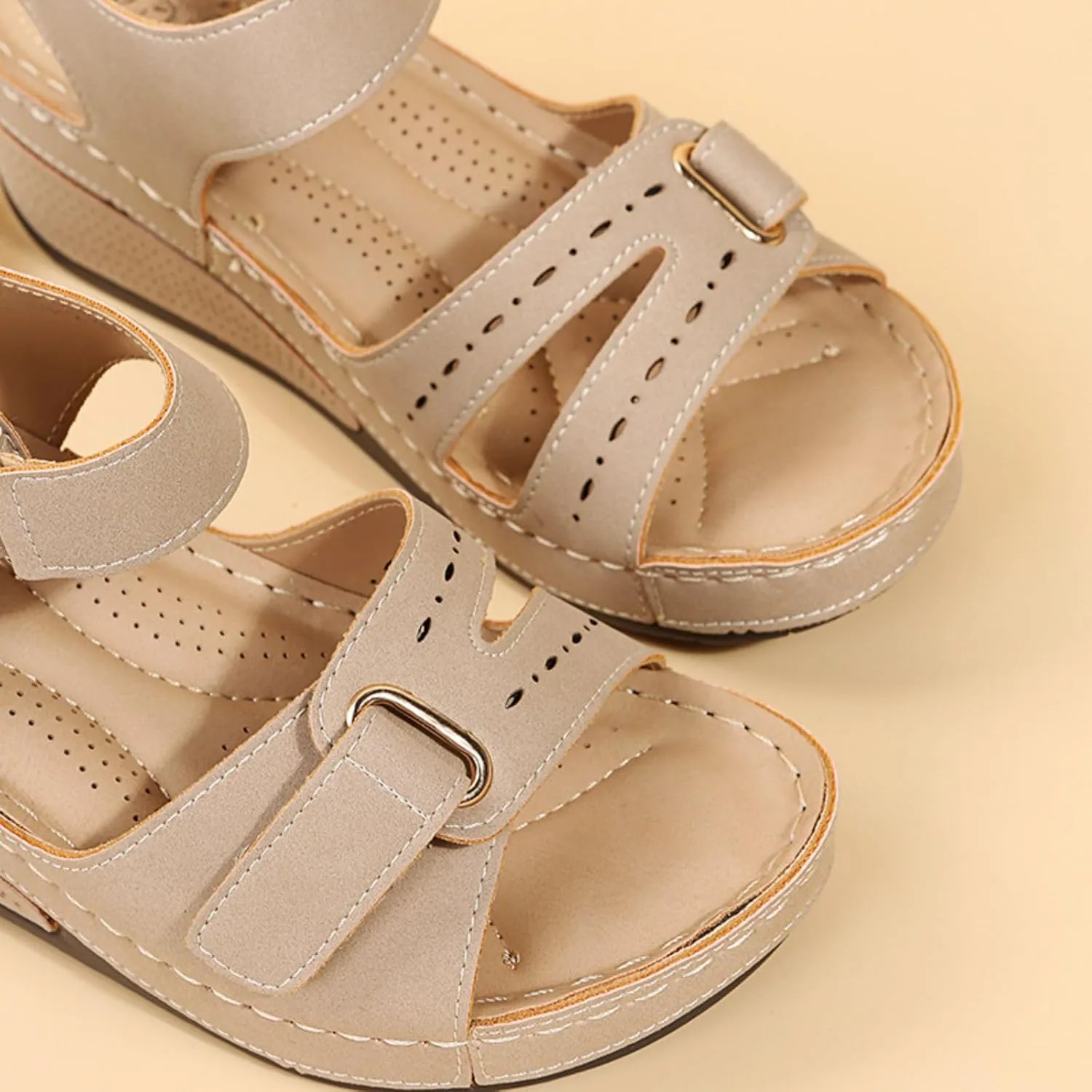 Platform Sandals Women Wedge Orthopedic Sandals Comfort Slip On Wedges Buckle Ankle Strap Open Toe Walking Beach Shoes