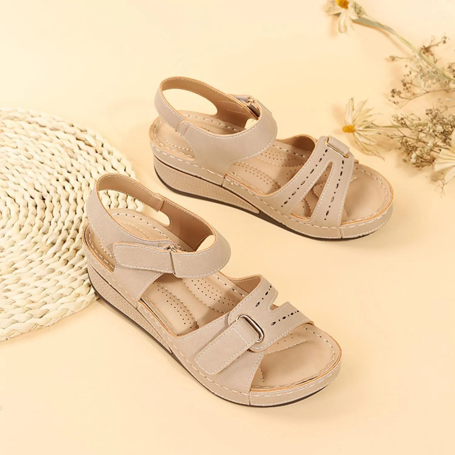Platform Sandals Women Wedge Orthopedic Sandals Comfort Slip On Wedges Buckle Ankle Strap Open Toe Walking Beach Shoes