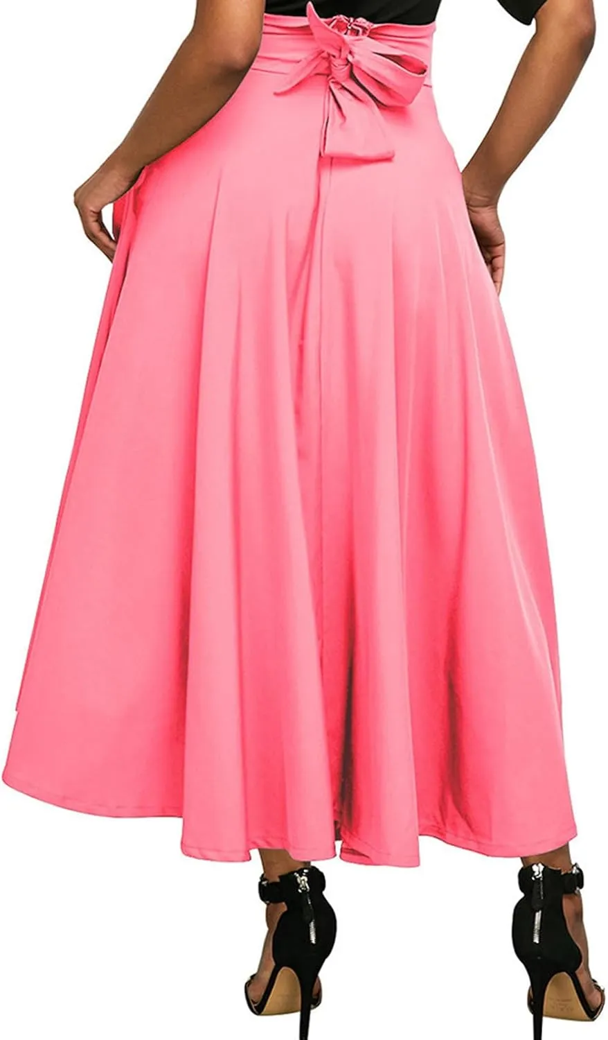 Plus Size Skirt for Women Stretch High Waist Pleated Ruffle Maxi Skirts with Pockets Summer Elegant Knee-Length Skirt