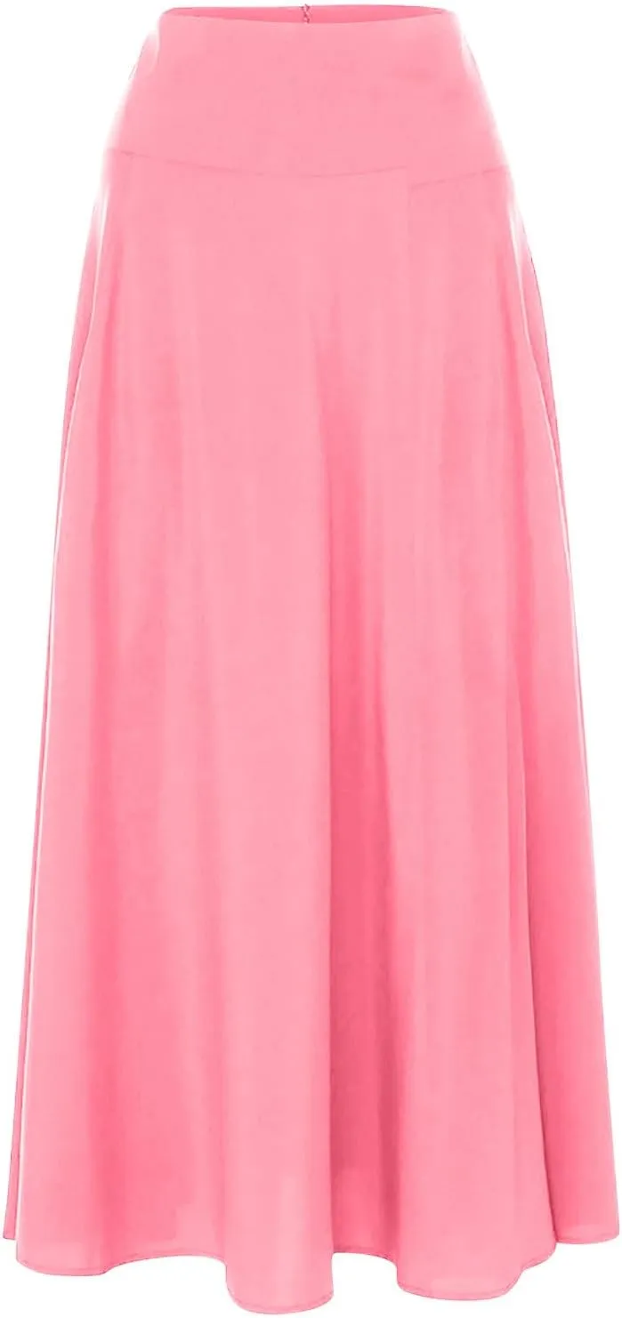 Plus Size Skirt for Women Stretch High Waist Pleated Ruffle Maxi Skirts with Pockets Summer Elegant Knee-Length Skirt