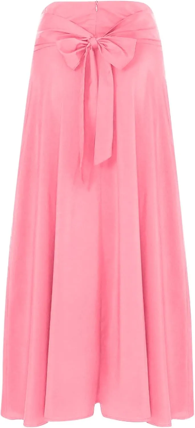 Plus Size Skirt for Women Stretch High Waist Pleated Ruffle Maxi Skirts with Pockets Summer Elegant Knee-Length Skirt