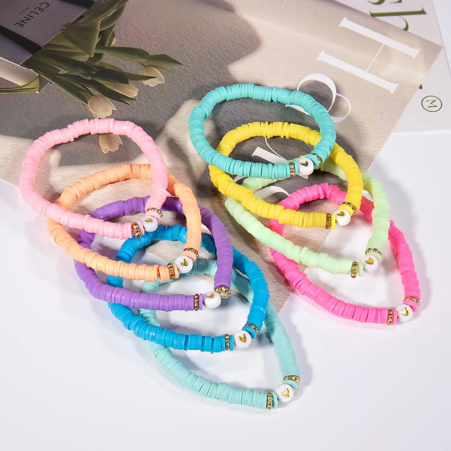 Preppy Bracelets for Teen Girl, Party Favors for Kids 8-12, Beaded Clay Stretch Smile Face Friendship Bracelets, Cute Birthday Party Favors for Tweens