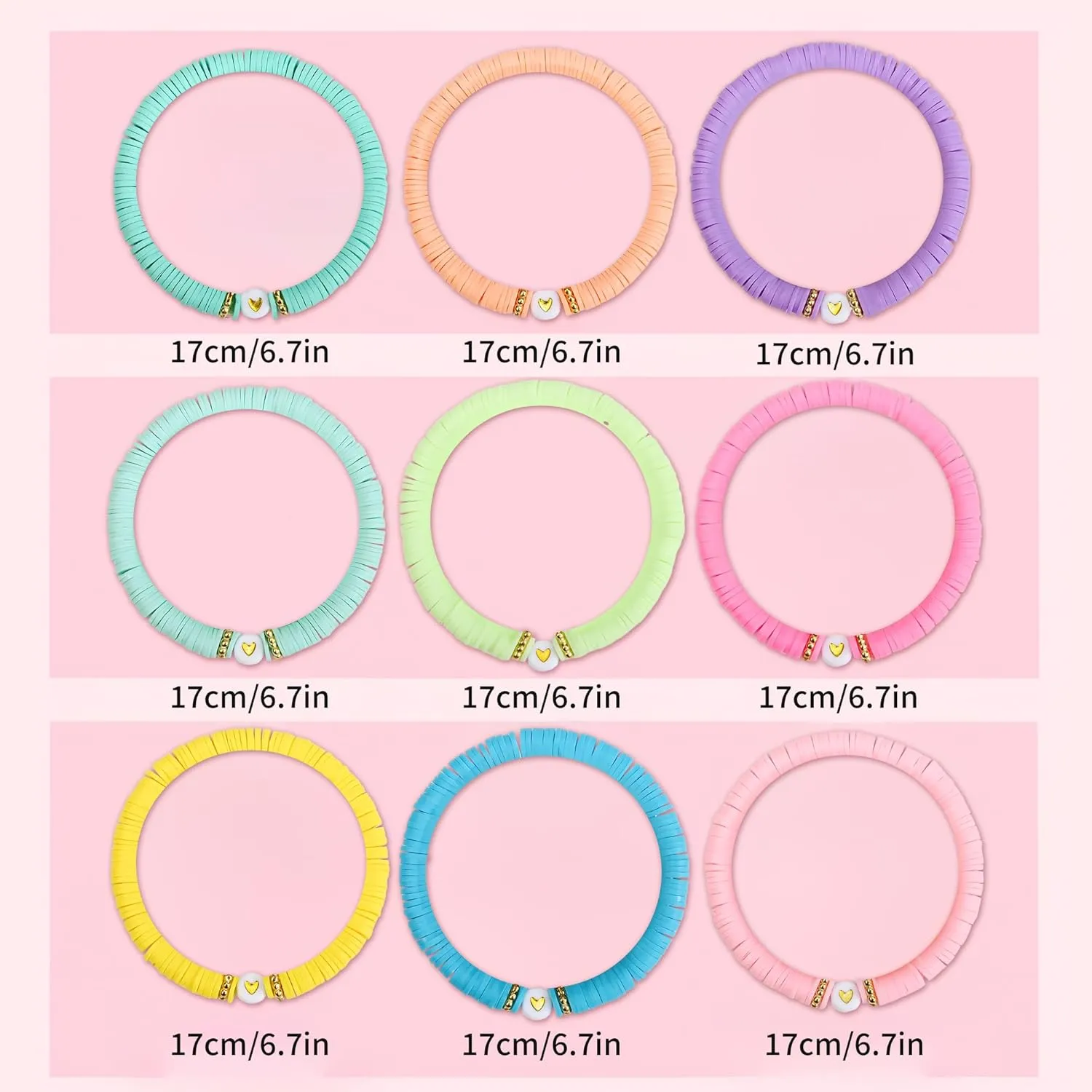 Preppy Bracelets for Teen Girl, Party Favors for Kids 8-12, Beaded Clay Stretch Smile Face Friendship Bracelets, Cute Birthday Party Favors for Tweens
