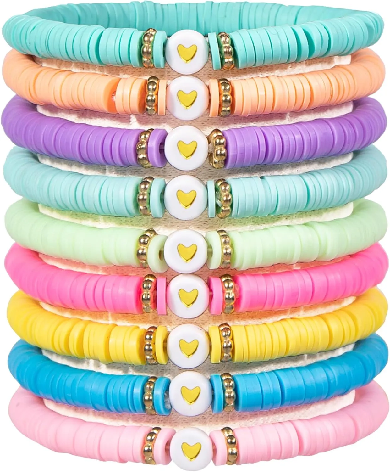 Preppy Bracelets for Teen Girl, Party Favors for Kids 8-12, Beaded Clay Stretch Smile Face Friendship Bracelets, Cute Birthday Party Favors for Tweens