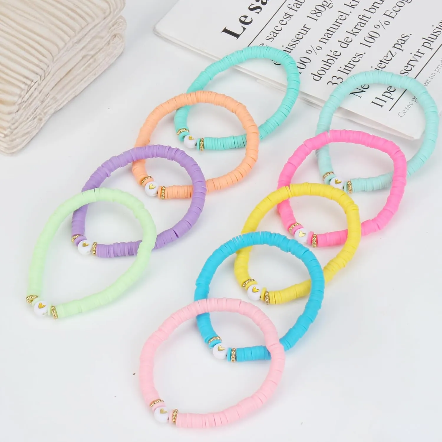 Preppy Bracelets for Teen Girl, Party Favors for Kids 8-12, Beaded Clay Stretch Smile Face Friendship Bracelets, Cute Birthday Party Favors for Tweens