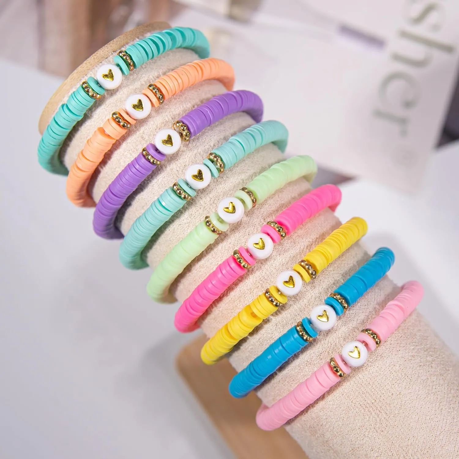 Preppy Bracelets for Teen Girl, Party Favors for Kids 8-12, Beaded Clay Stretch Smile Face Friendship Bracelets, Cute Birthday Party Favors for Tweens