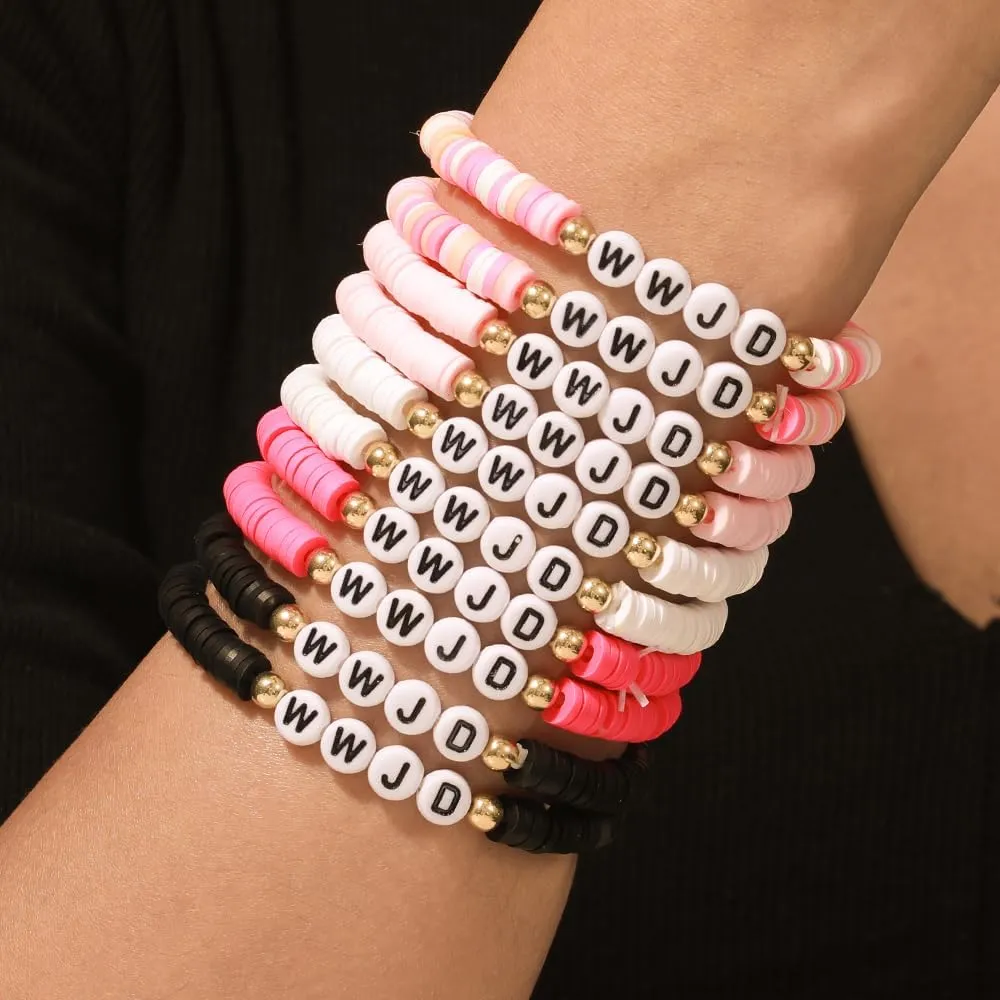 Preppy Jewelry Bracelets for Women Handmade Friendship Bracelets Clay Bead Colorful Surfer Heishi Bracelet Set Stackable Boho Y2K Summer Beach Elastic Layering Bracelets