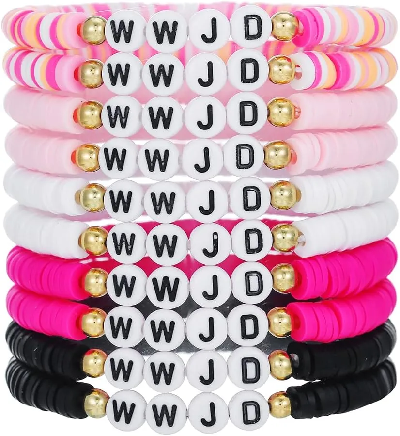 Preppy Jewelry Bracelets for Women Handmade Friendship Bracelets Clay Bead Colorful Surfer Heishi Bracelet Set Stackable Boho Y2K Summer Beach Elastic Layering Bracelets