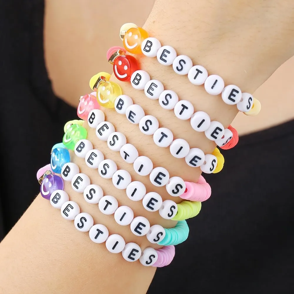 Preppy Jewelry Bracelets for Women Handmade Friendship Bracelets Clay Bead Colorful Surfer Heishi Bracelet Set Stackable Boho Y2K Summer Beach Elastic Layering Bracelets