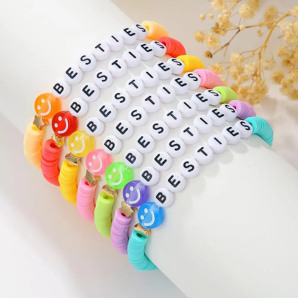 Preppy Jewelry Bracelets for Women Handmade Friendship Bracelets Clay Bead Colorful Surfer Heishi Bracelet Set Stackable Boho Y2K Summer Beach Elastic Layering Bracelets
