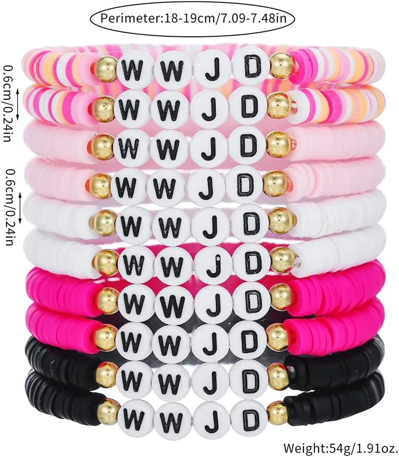 Preppy Jewelry Bracelets for Women Handmade Friendship Bracelets Clay Bead Colorful Surfer Heishi Bracelet Set Stackable Boho Y2K Summer Beach Elastic Layering Bracelets