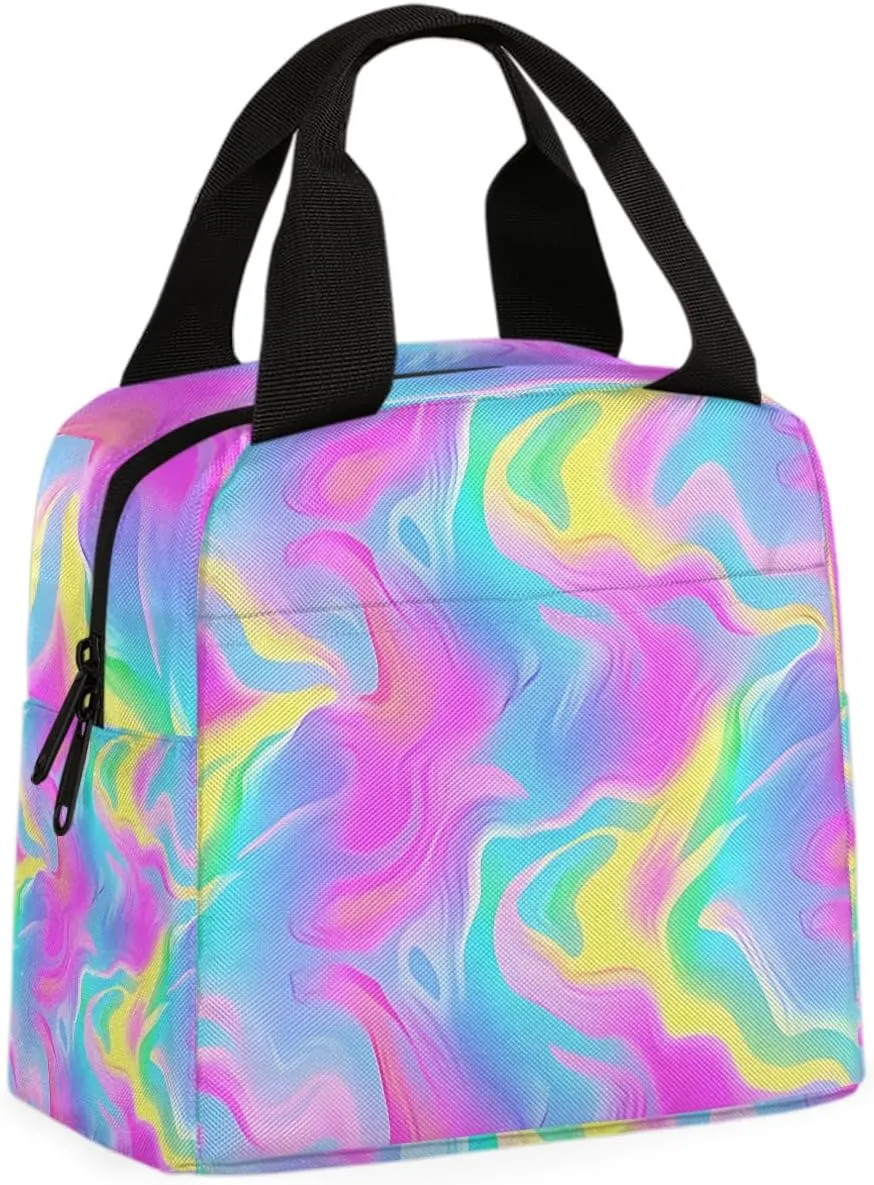 Rainbow Abstract Lunch Bag Watercolor Rainbow Tote Lunch Bag Reusable Lunch Box Leakproof Cooler Bag