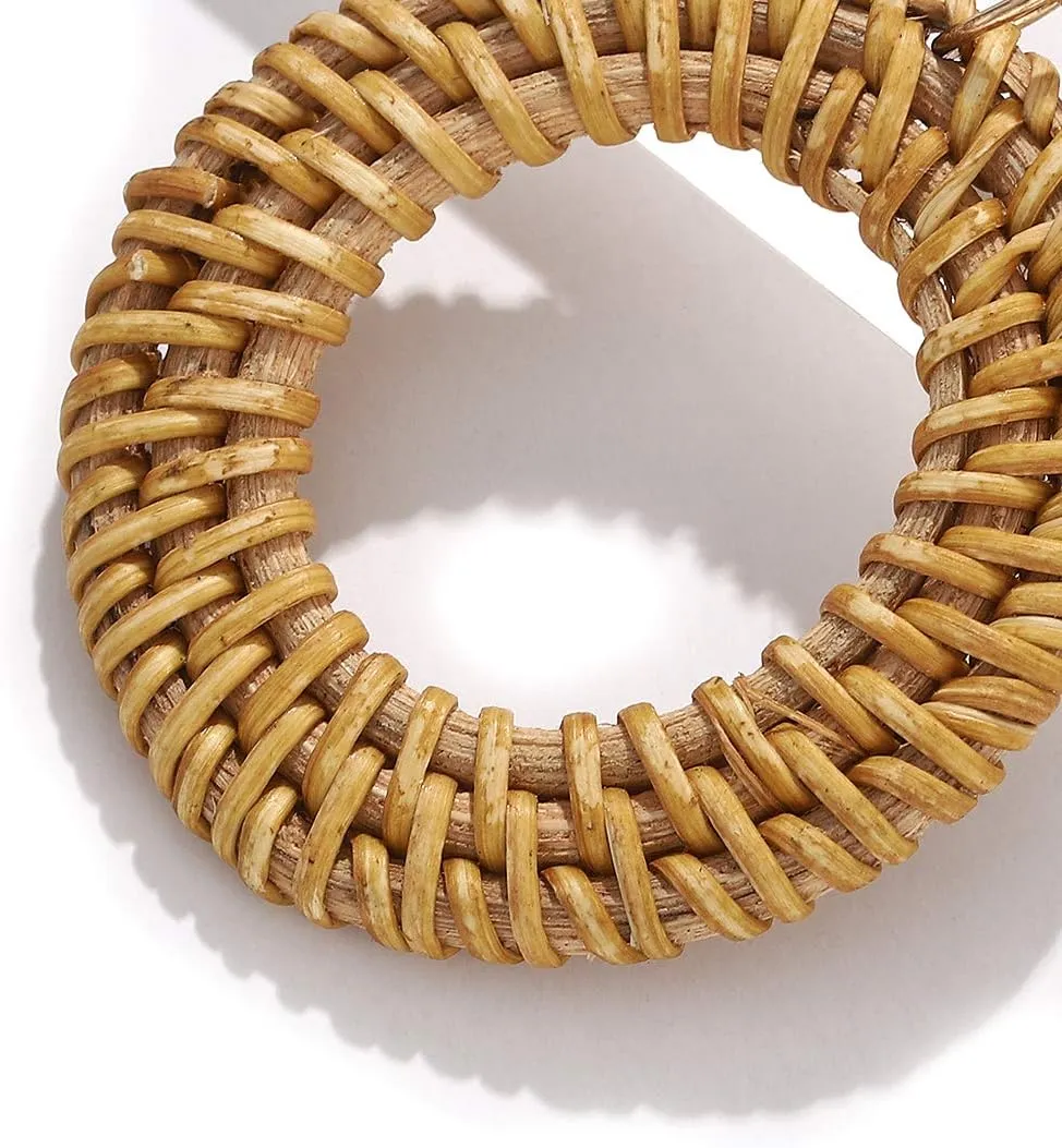Rattan Earrings for Women Handmade Lightweight Wicker Straw Stud Earrings Statement Weaving Braid Drop Dangle Earring