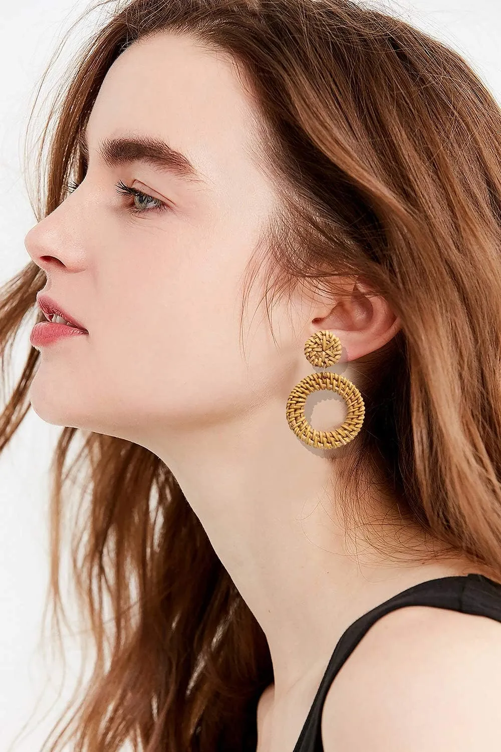Rattan Earrings for Women Handmade Lightweight Wicker Straw Stud Earrings Statement Weaving Braid Drop Dangle Earring