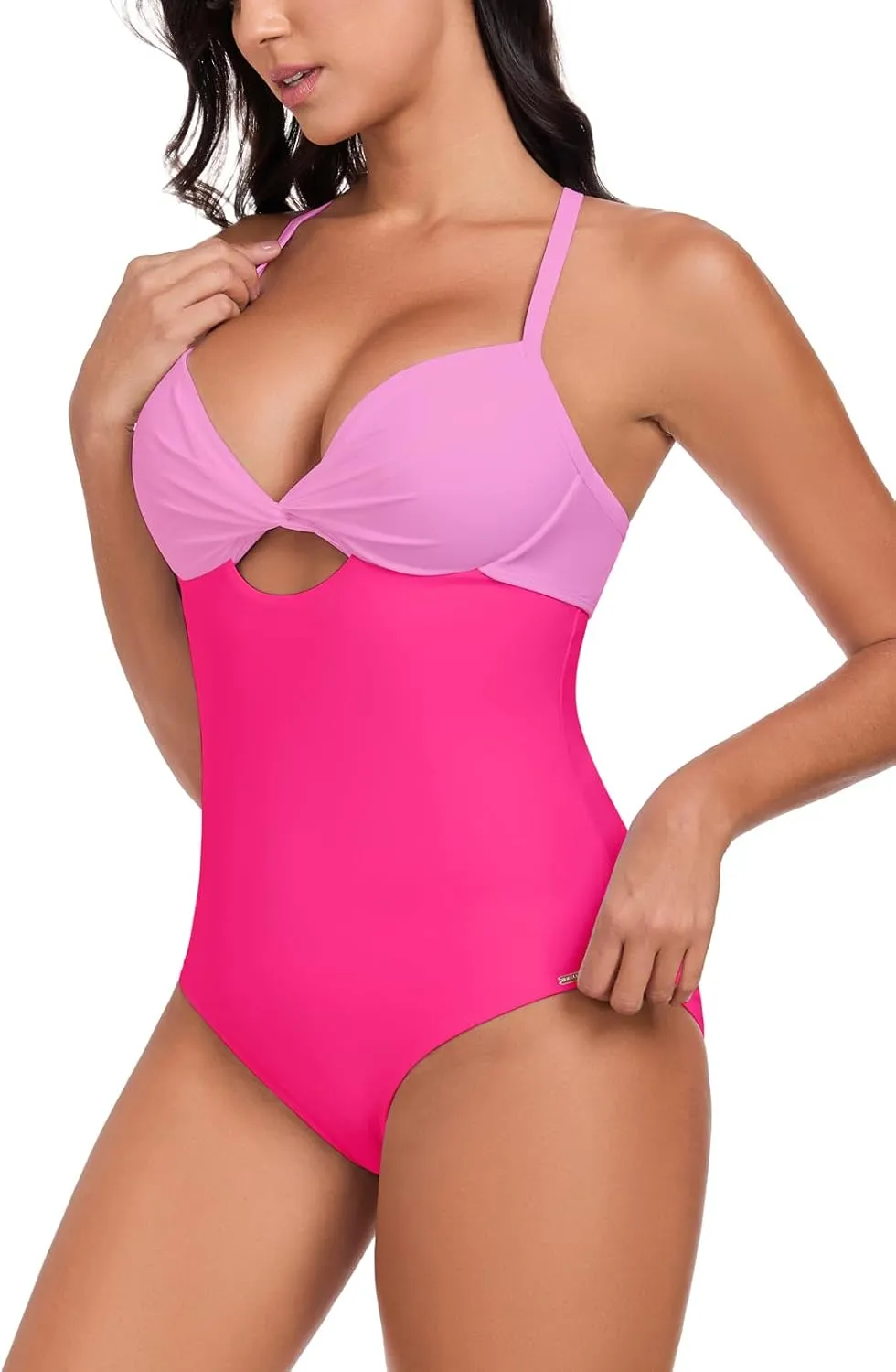 RELLECIGA Womens Push Up One Piece Swimsuit Twist Front Cutout Adjustable Straps Swimwear