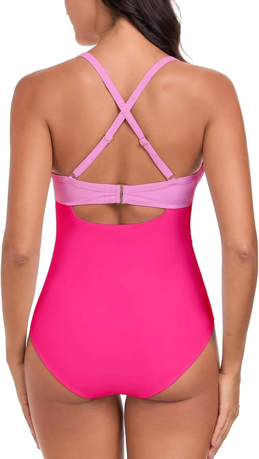 RELLECIGA Womens Push Up One Piece Swimsuit Twist Front Cutout Adjustable Straps Swimwear
