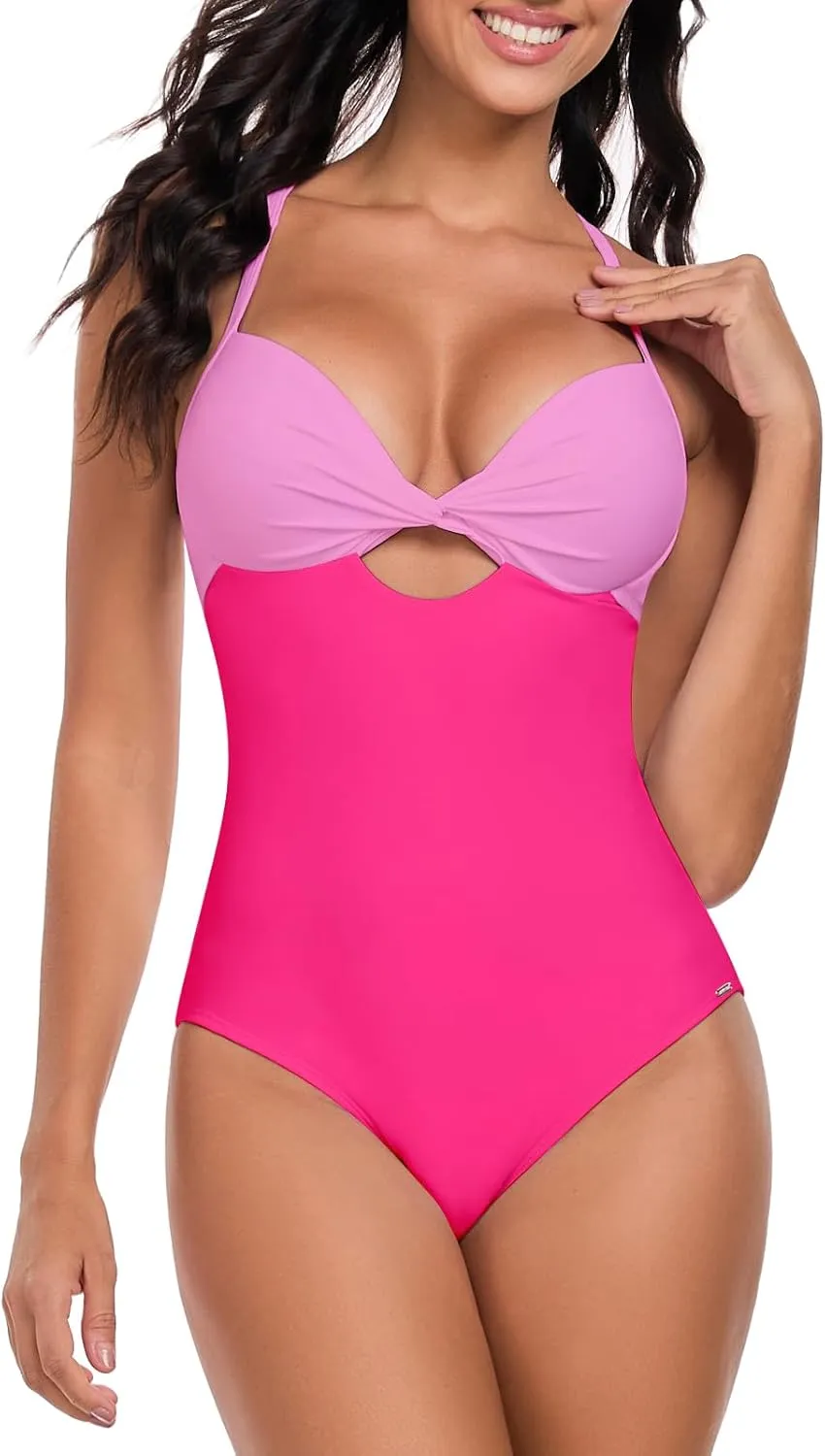 RELLECIGA Womens Push Up One Piece Swimsuit Twist Front Cutout Adjustable Straps Swimwear