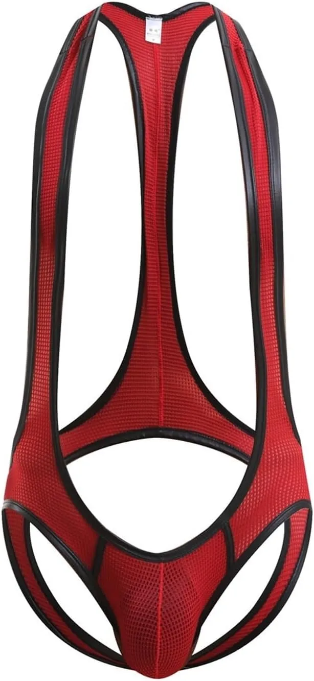 RENLIANG-CLOTH Men's Jumpsuits Jockstrap Mesh Slip Wrestling Singlet Undershirts Open Underwear Bodysuits
